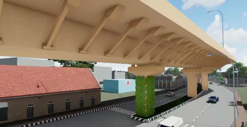 Image showing construction work on a flyover with workers and machinery, symbolizing infrastructure development and progress in Nagpur. | Wadi Flyover