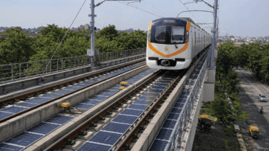 Solar panels installed between live metro tracks at Nagpur Hingna depot