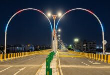 Dipti Signal 4-lane Road Over Bridge at Wardhaman Nagar Nagpur — fully constructed and structurally cleared but barricaded shut awaiting VIP inauguration in April 2026