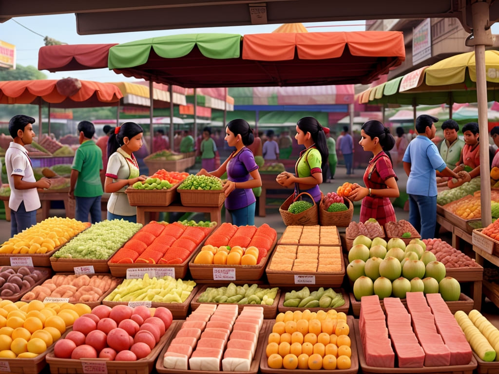 Nagpur: A bustling market scene showcasing fresh produce and meat products in Nagpur's south-western region.