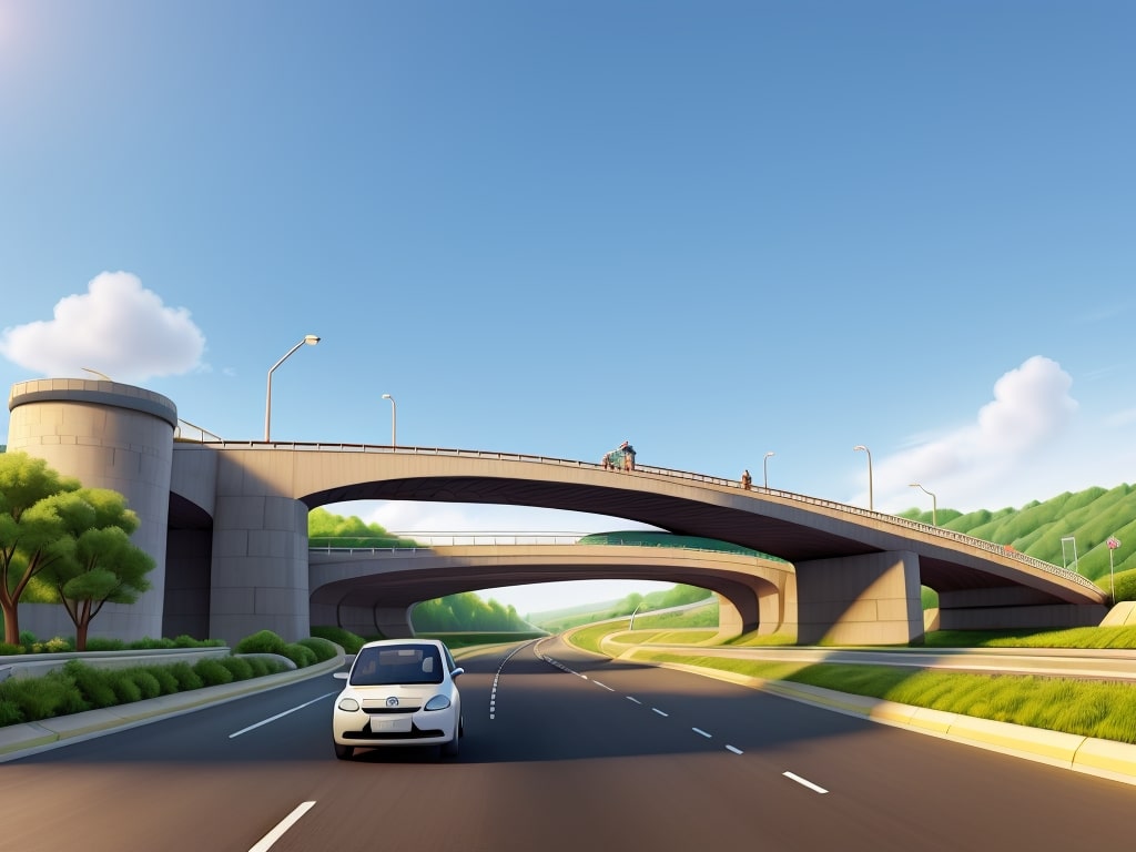 Illustration depicting a modern flyover connecting two points, symbolizing improved transportation infrastructure. Zip ride Nagpur