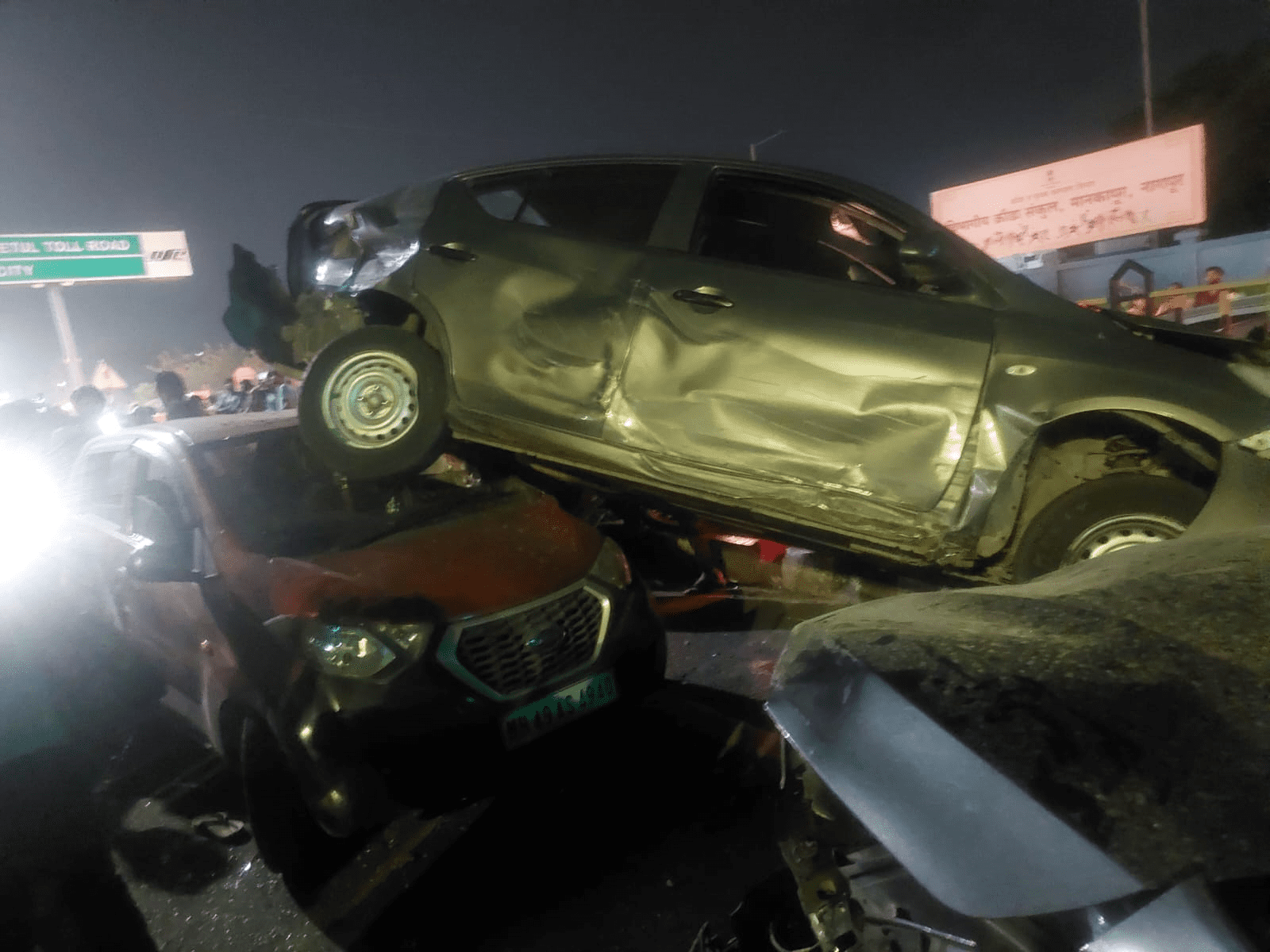 Road accident in Mankapur | Road accident aftermath depicting chaos and wreckage.