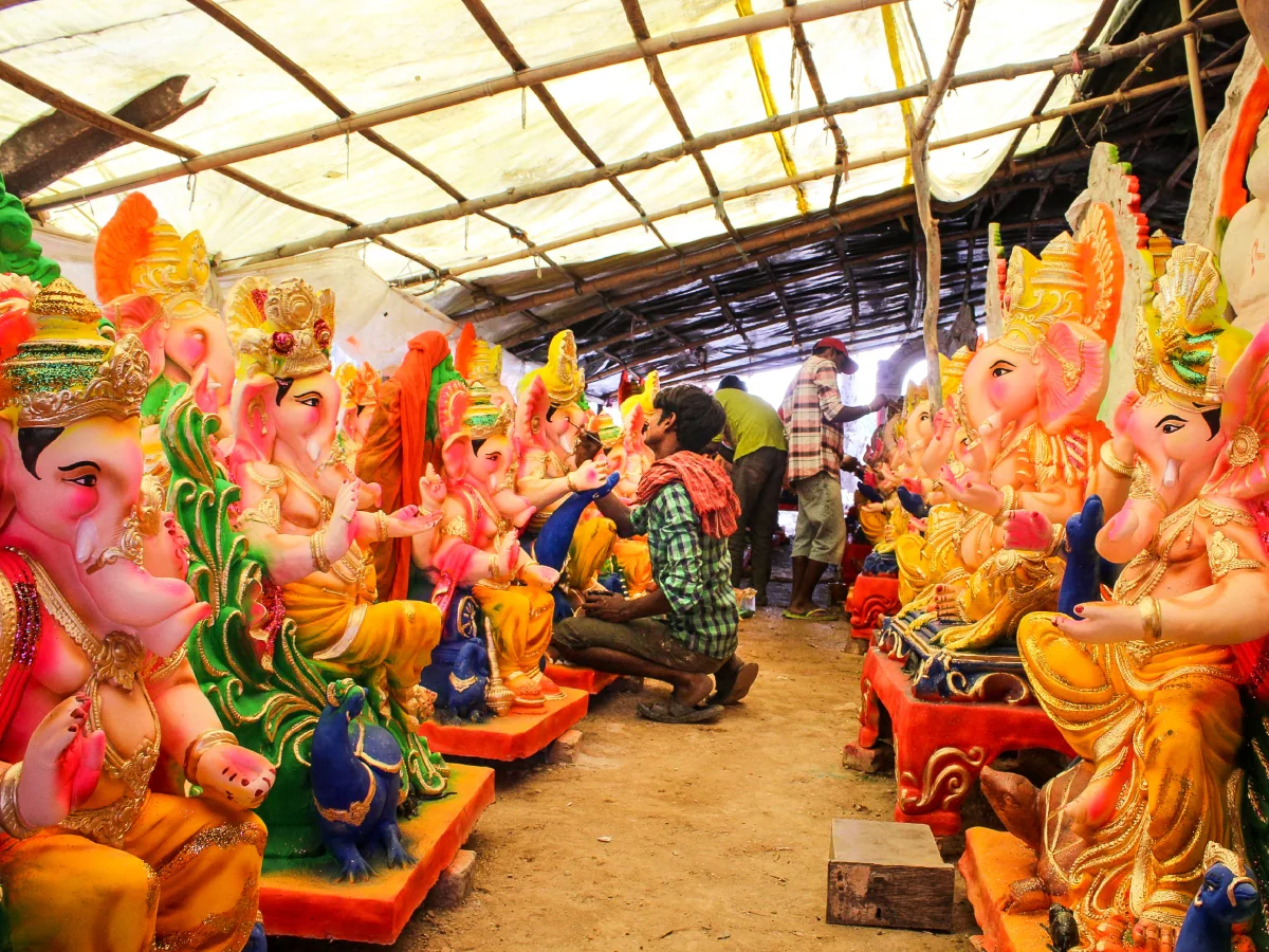 A serene Ganesh idol made of clay, symbolizing eco-friendly celebrations during the Ganesh Festival.