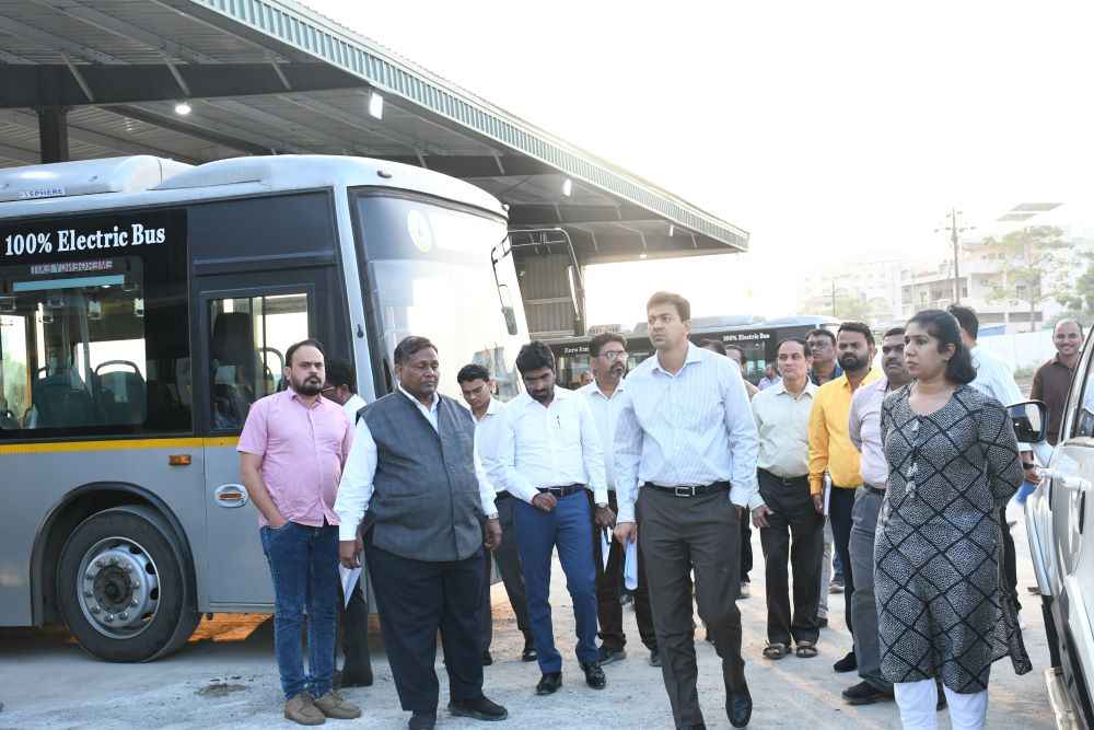 Modern electric bus charging station at Wathoda depot in Nagpur.