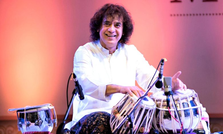 Zakir Hussain performing on the tabla, symbolizing his unmatched legacy in Indian classical music.