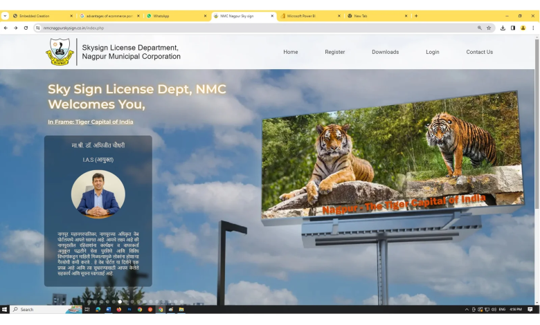 A digital portal interface showcasing hoarding management features in Nagpur.