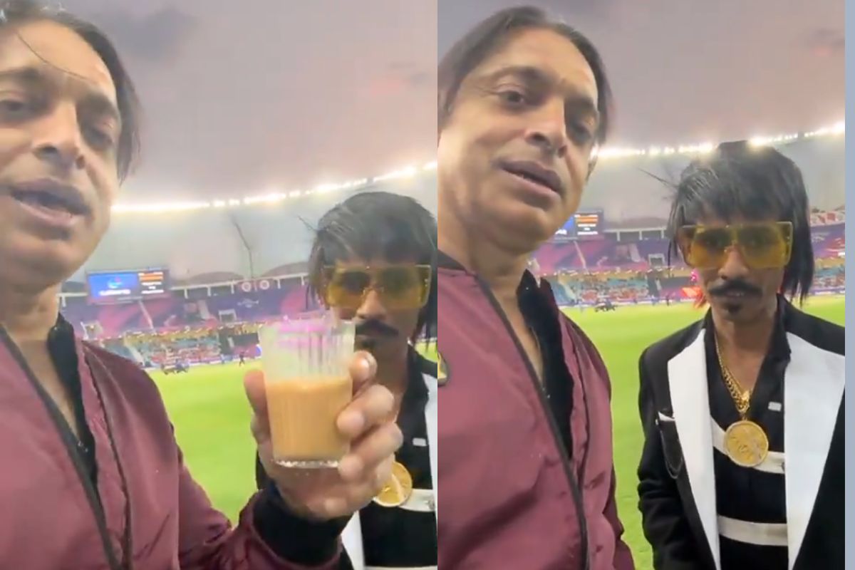 Shoaib Akhtar and Dolly Chaiwala meet during the ILT20, blending cricket and chai culture.