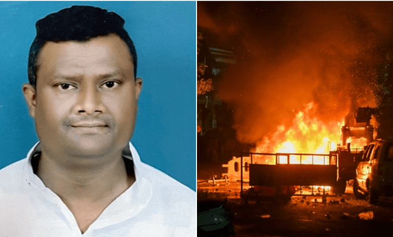 A tense scene from the Nagpur clashes, with police presence and protestors in the background.