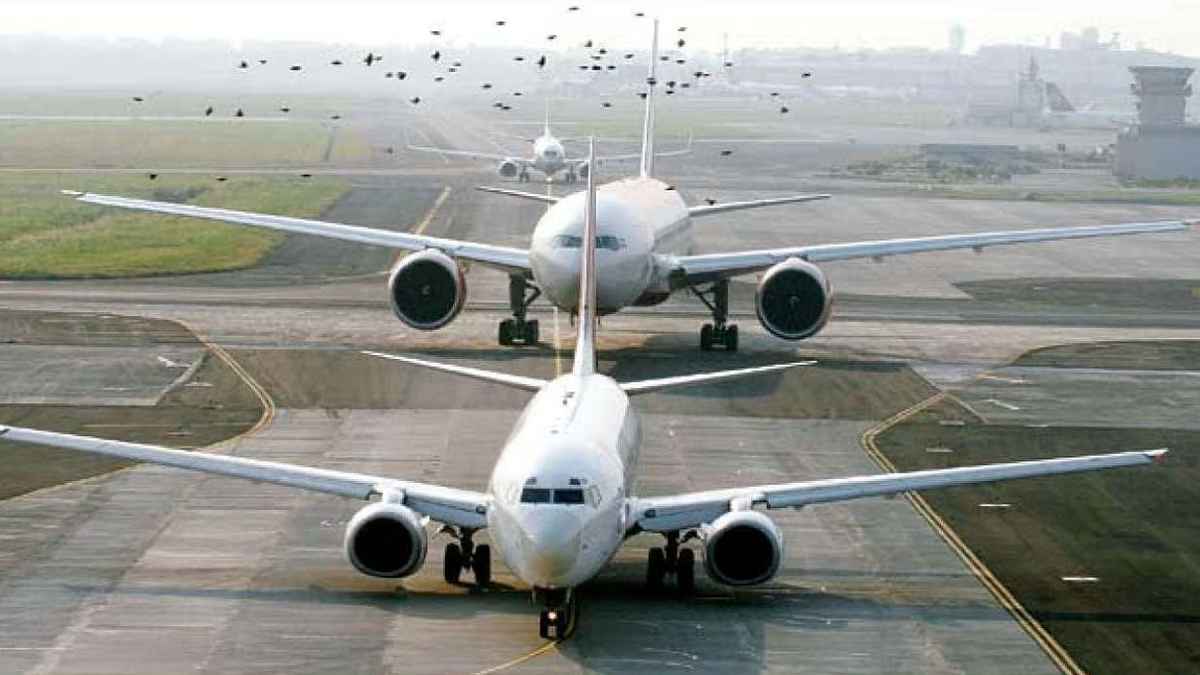 Night view of Nagpur Airport with planes ready for departure.