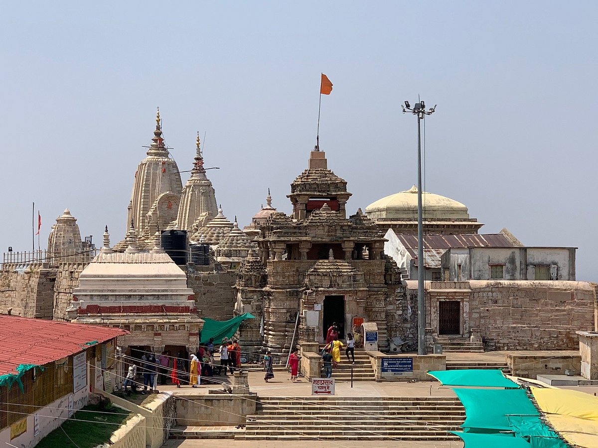 Aerial view of Ramtek Temple hill with ropeway cabins ascending, symbolizing easy pilgrimage access