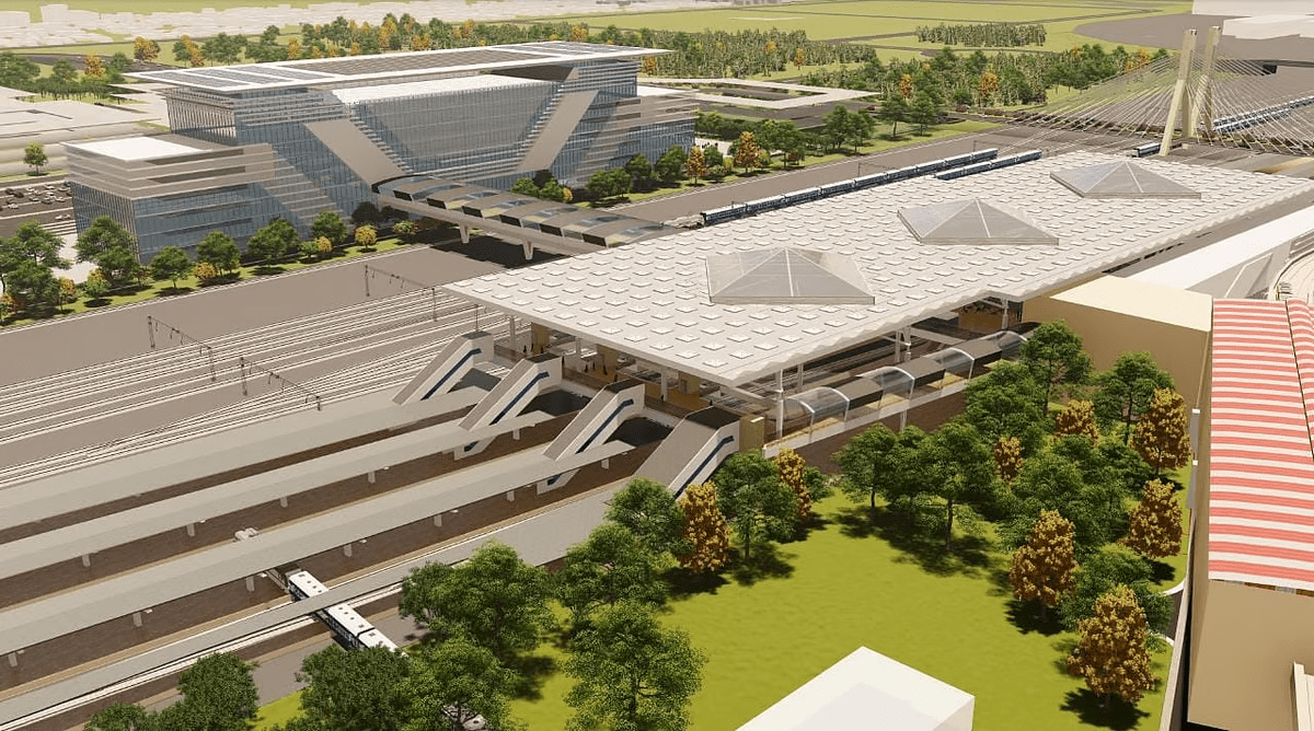 Modernized Ajni Railway Station with platforms, escalators, and eco-friendly design.