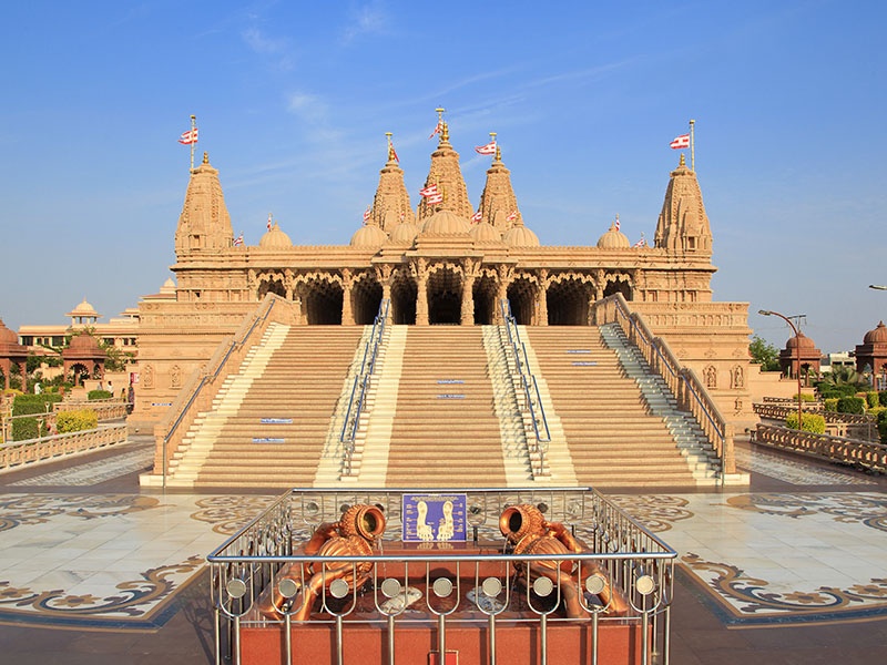 BAPS Shri Swaminarayan Mandir decorated for Diwali and Annakut Utsav 2025