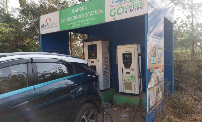 EV charging station setup in Nagpur by Mahavitaran with electric vehicles charging in urban environment