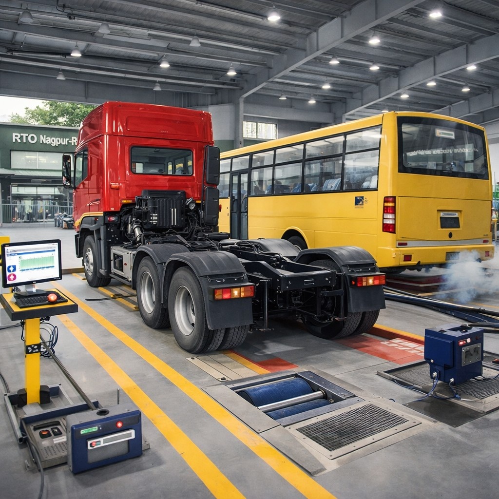 Automated vehicle testing station in Nagpur with modern inspection equipment