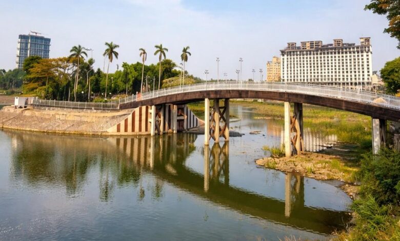 Gandhisagar lake view with visitors enjoying clean waterfront in Nagpur
