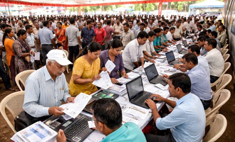 NMC grievance camp crowd, Nagpur citizens water bill complaints, water bill correction desk Nagpur, municipal camp public response