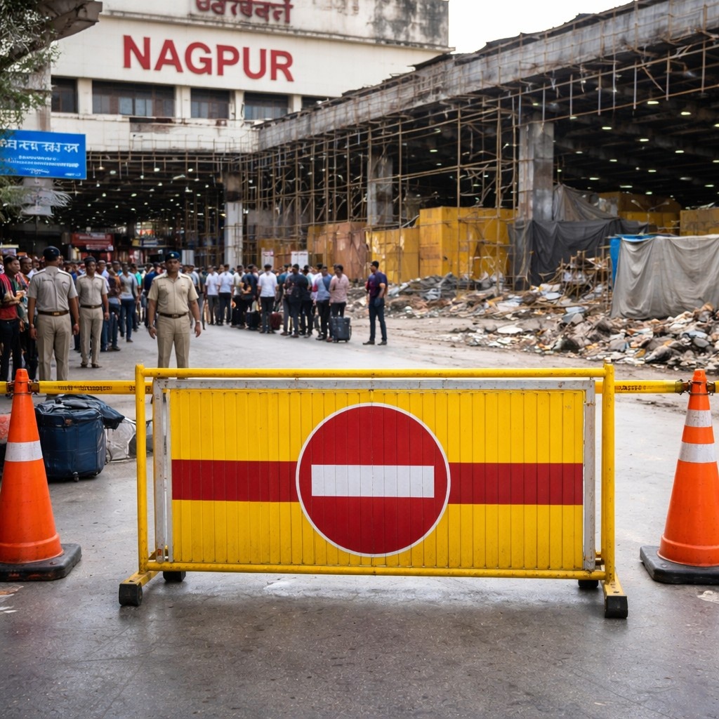 Platform ticket counter closed at Nagpur railway station with passengers outside