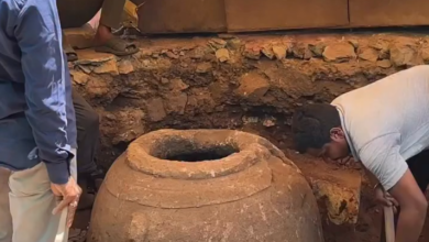 Ancient stone urn found at Ramtek Gadmandir excavation site