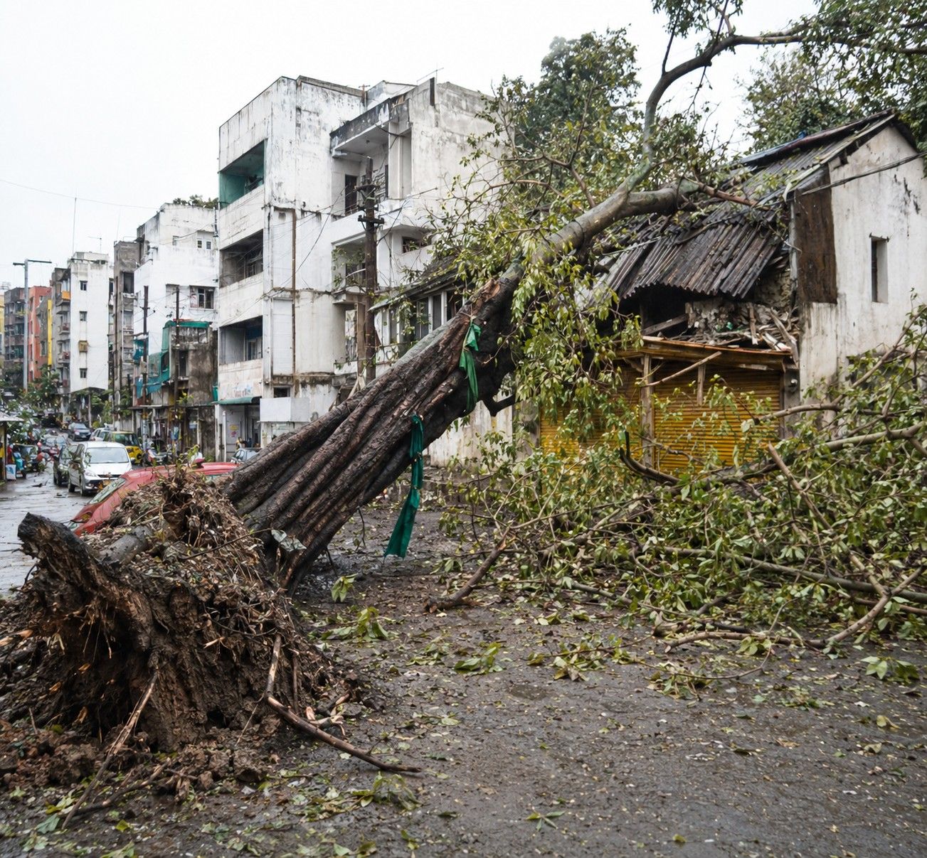 150-year-old peepal heritage tree collapses on Ganjakhet Road Hansapuri Nagpur after road widening excavation damages roots July 23 2026