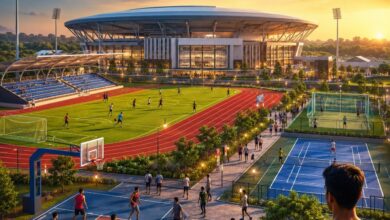 Maharashtra government approves special Rs 100 crore grant for District Sports Complex Kamptee Nagpur — 400m synthetic athletics track hockey astroturf shooting range hostel approved June 2026