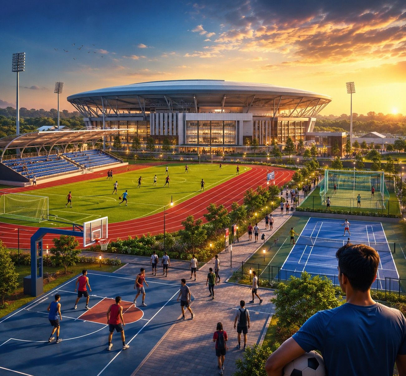 Maharashtra government approves special Rs 100 crore grant for District Sports Complex Kamptee Nagpur — 400m synthetic athletics track hockey astroturf shooting range hostel approved June 2026