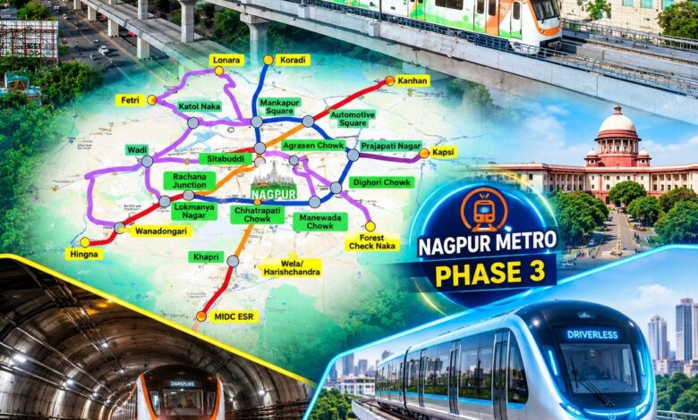 Nagpur Metro Phase 3 proposed underground metro track at Sadar area and driverless metro on Kasturchand Park to Koradi 11.5 km corridor — RITES DPR expected April 2027