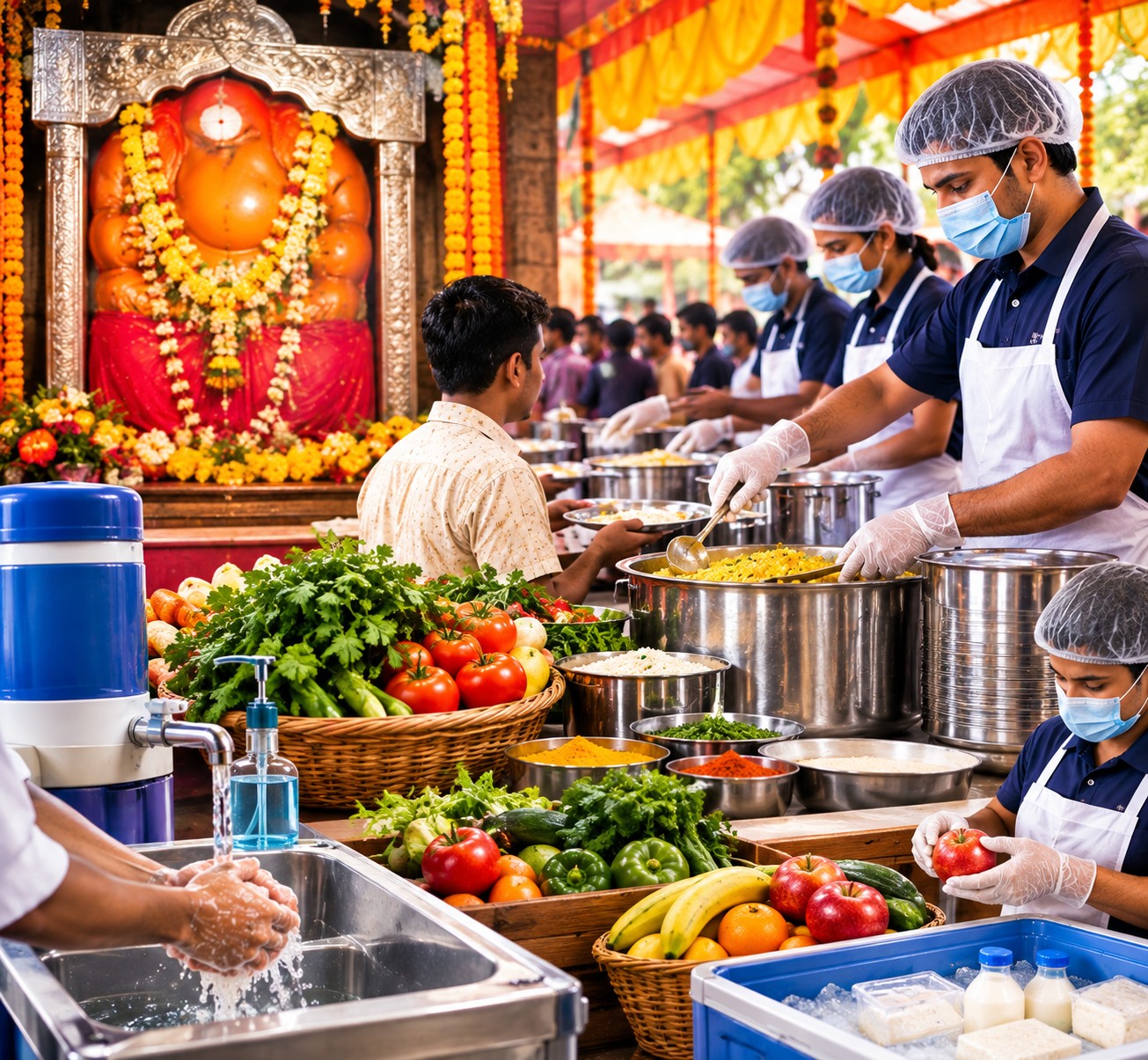 FDA Maharashtra food safety advisory for Ganesh mandals Nagpur 2026 — Mahaprasad Annachhatra Bhandara guidelines caterer licence khowa refrigeration hygiene rules Ganeshotsav