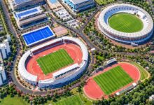 Rs 683.79 crore international sports hub at Mankapur Divisional Sports Complex Nagpur — 62 acres Olympic pool sports university 25 disciplines December 2027 CM Fadnavis special status