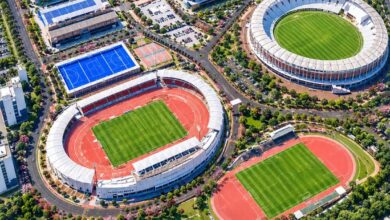 Rs 683.79 crore international sports hub at Mankapur Divisional Sports Complex Nagpur — 62 acres Olympic pool sports university 25 disciplines December 2027 CM Fadnavis special status
